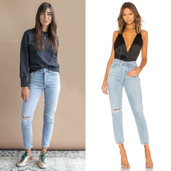 Agolde Denim - AGOLDE 90s High Rise Distressed Light Wash Denim Button Fly Straight Leg Jean 26